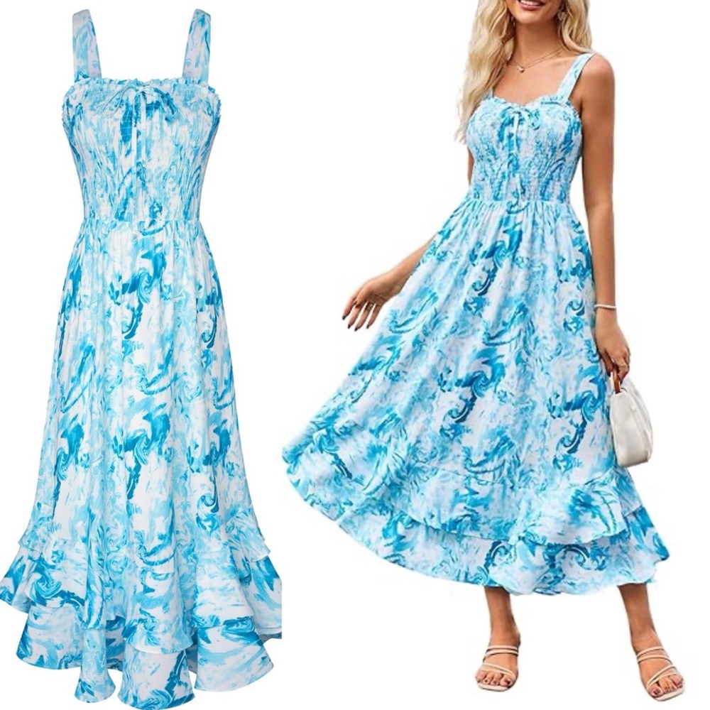 Grace Karin flowy summer spring wedding garden party dress Blue ripple NWT Large